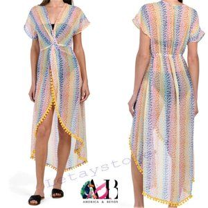 NWT AMERICA & BEYOND Semi-Sheer Cheetah Rainbow Stripes Cover-Up Dress